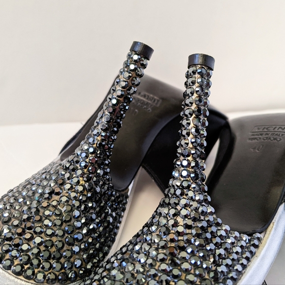 Giuseppe Zanotti Black Crystal Embellished Satin Slingback Pumps - Picture 10 of 16